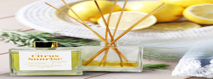 The Citrus Sunrise reed diffuser brings a burst of bright, refreshing citrus to energize any space.