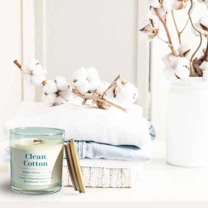 Clean cotton aroma in a candle, perfect for a fresh, calming environment