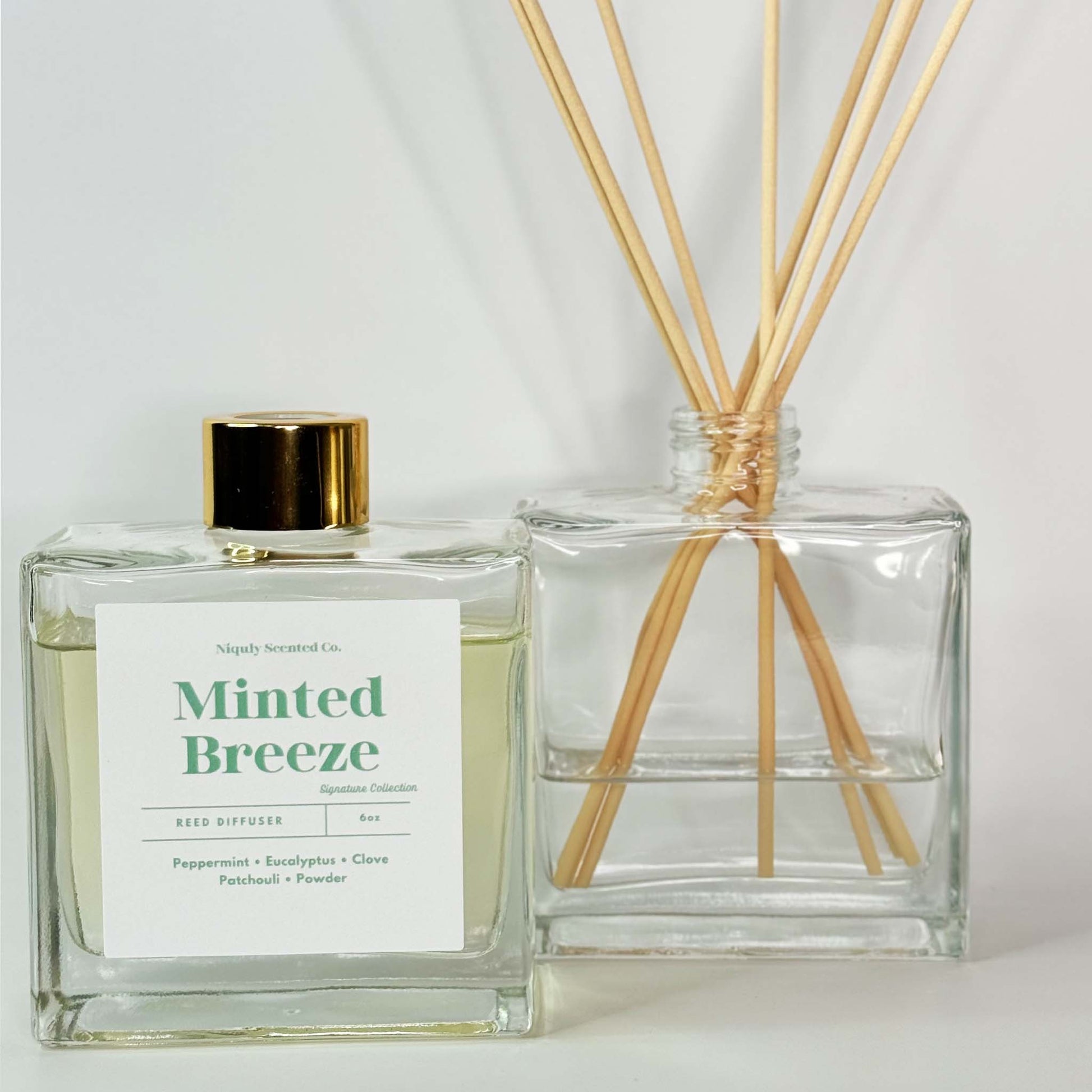 A refreshing Minted Breeze room spray that fills the air with cool, invigorating mint.
